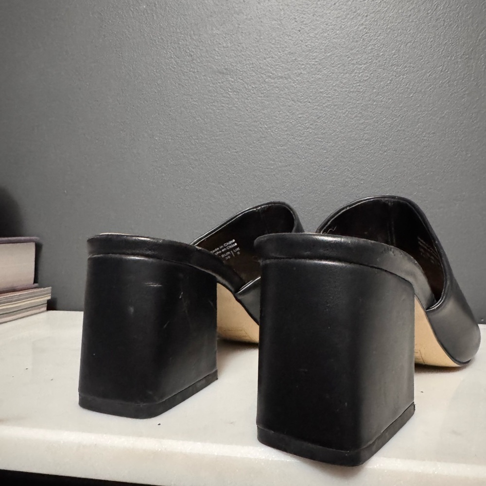 Spring Black Pointed Mule Block Heels - Picture 6 of 7